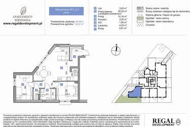 Rzut - Mieszkanie na sprzedaż 3 pokoje o powierzchni 58,88 m² - numer M3_0.2 w Apartmenty Berensona