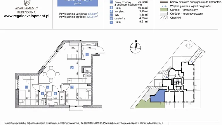 Rzut - Mieszkanie na sprzedaż 3 pokoje o powierzchni 58,88 m² - numer M3_0.2 w Apartmenty Berensona