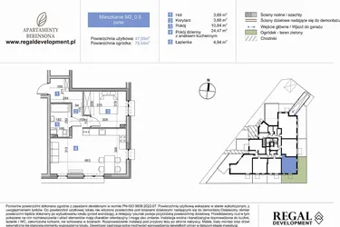 Rzut - Mieszkanie na sprzedaż 2 pokoje o powierzchni 47,59 m² - numer M2_0.5 w Apartmenty Berensona