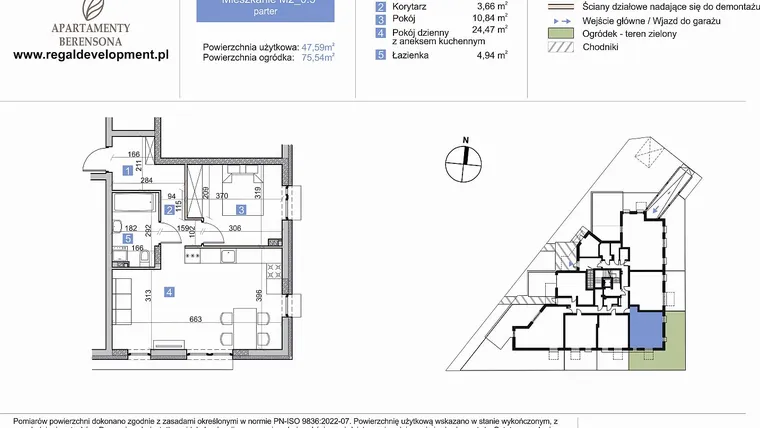Rzut - Mieszkanie na sprzedaż 2 pokoje o powierzchni 47,59 m² - numer M2_0.5 w Apartmenty Berensona