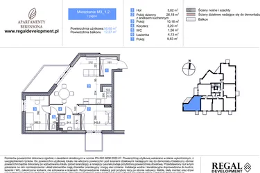 Rzut - Mieszkanie na sprzedaż 3 pokoje o powierzchni 58,68 m² - numer M3_1.2 w Apartmenty Berensona