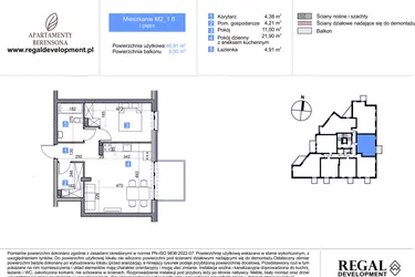 Rzut - Mieszkanie na sprzedaż 2 pokoje o powierzchni 46,91 m² - numer M2_1.6 w Apartmenty Berensona