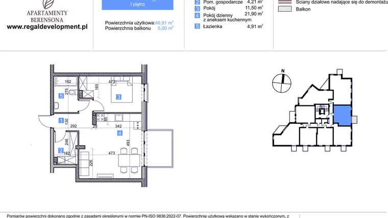 Rzut - Mieszkanie na sprzedaż 2 pokoje o powierzchni 46,91 m² - numer M2_1.6 w Apartmenty Berensona