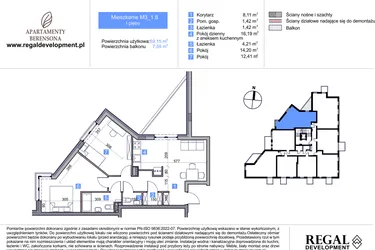Rzut - Mieszkanie na sprzedaż 3 pokoje o powierzchni 59,15 m² - numer M3_1.8 w Apartmenty Berensona