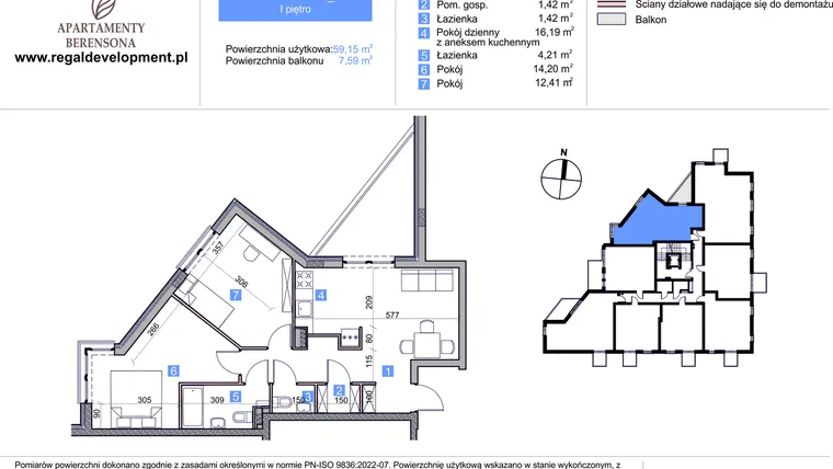 Rzut - Mieszkanie na sprzedaż 3 pokoje o powierzchni 59,15 m² - numer M3_1.8 w Apartmenty Berensona