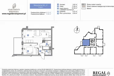 Rzut - Mieszkanie na sprzedaż 2 pokoje o powierzchni 43,72 m² - numer M2_2.1 w Apartmenty Berensona