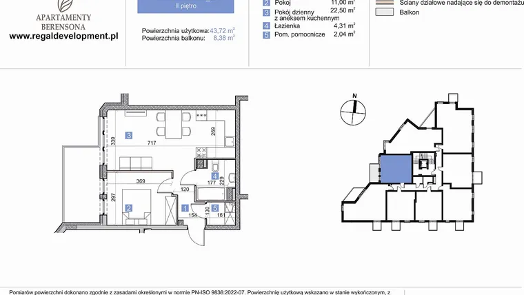 Rzut - Mieszkanie na sprzedaż 2 pokoje o powierzchni 43,72 m² - numer M2_2.1 w Apartmenty Berensona