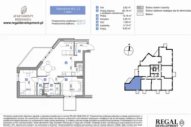 Rzut - Mieszkanie na sprzedaż 3 pokoje o powierzchni 58,68 m² - numer M3_2.2 w Apartmenty Berensona