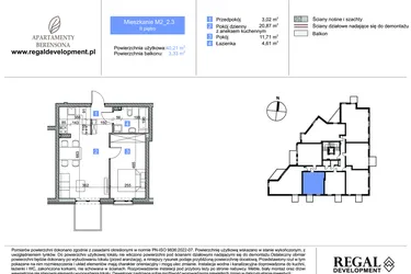 Rzut - Mieszkanie na sprzedaż 2 pokoje o powierzchni 40,21 m² - numer M2_2.3 w Apartmenty Berensona