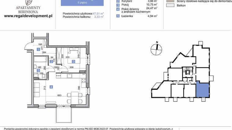 Rzut - Mieszkanie na sprzedaż 2 pokoje o powierzchni 47,51 m² - numer M2_2.5 w Apartmenty Berensona