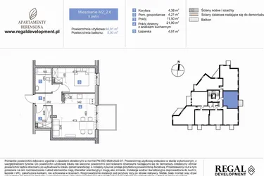 Rzut - Mieszkanie na sprzedaż 2 pokoje o powierzchni 46,91 m² - numer M2_2.6 w Apartmenty Berensona