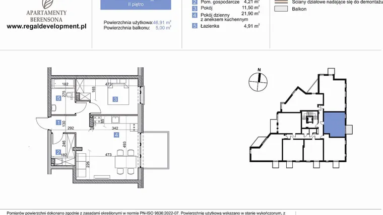 Rzut - Mieszkanie na sprzedaż 2 pokoje o powierzchni 46,91 m² - numer M2_2.6 w Apartmenty Berensona