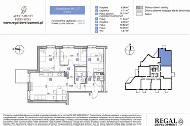 Rzut - Mieszkanie na sprzedaż 4 pokoje o powierzchni 73,68 m² - numer M4_2.7 w Apartmenty Berensona