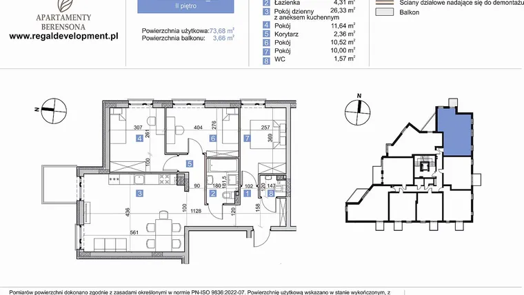 Rzut - Mieszkanie na sprzedaż 4 pokoje o powierzchni 73,68 m² - numer M4_2.7 w Apartmenty Berensona