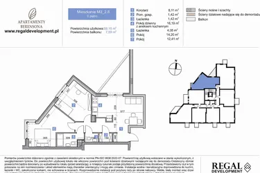 Rzut - Mieszkanie na sprzedaż 3 pokoje o powierzchni 59,15 m² - numer M3_2.8 w Apartmenty Berensona
