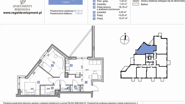 Rzut - Mieszkanie na sprzedaż 3 pokoje o powierzchni 59,15 m² - numer M3_2.8 w Apartmenty Berensona