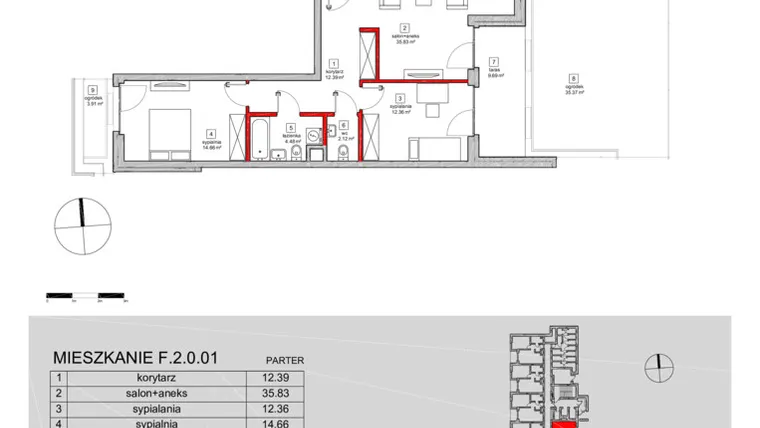 Rzut - Mieszkanie na sprzedaż 3 pokoje o powierzchni 84,24 m² - numer F.2.0.01 w ATAL SKY+ bud. D-F