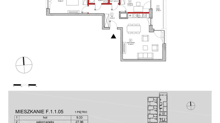 Rzut - Mieszkanie na sprzedaż 3 pokoje o powierzchni 72,54 m² - numer F.1.1.05 w ATAL SKY+ bud. D-F