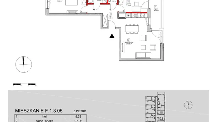Rzut - Mieszkanie na sprzedaż 3 pokoje o powierzchni 72,52 m² - numer F.1.3.05 w ATAL SKY+ bud. D-F