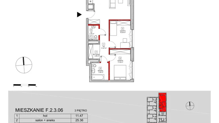Rzut - Mieszkanie na sprzedaż 3 pokoje o powierzchni 72,52 m² - numer F.2.3.06 w ATAL SKY+ bud. D-F