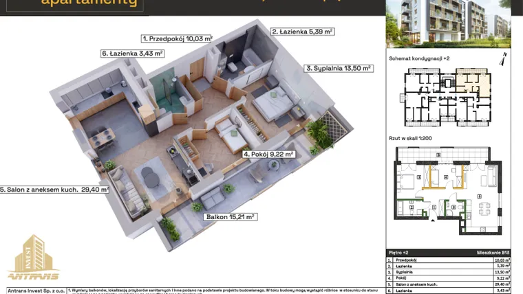 Rzut - Mieszkanie na sprzedaż 3 pokoje o powierzchni 72,63 m² - numer B13 w Osiedle Wełnowe Apartamenty