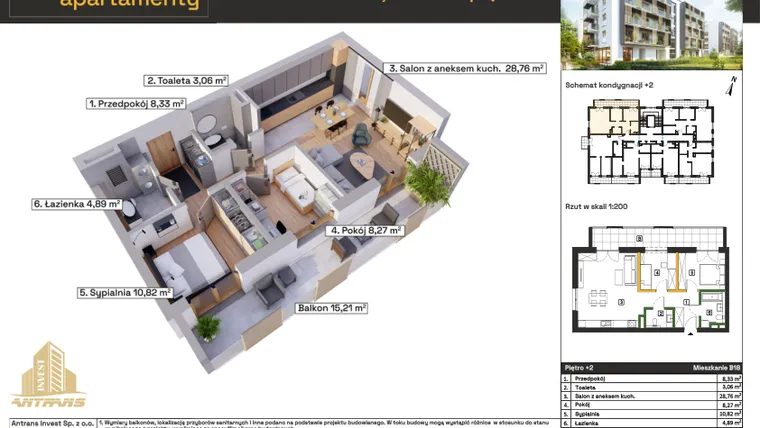 Rzut - Mieszkanie na sprzedaż 3 pokoje o powierzchni 65,93 m² - numer B18 w Osiedle Wełnowe Apartamenty