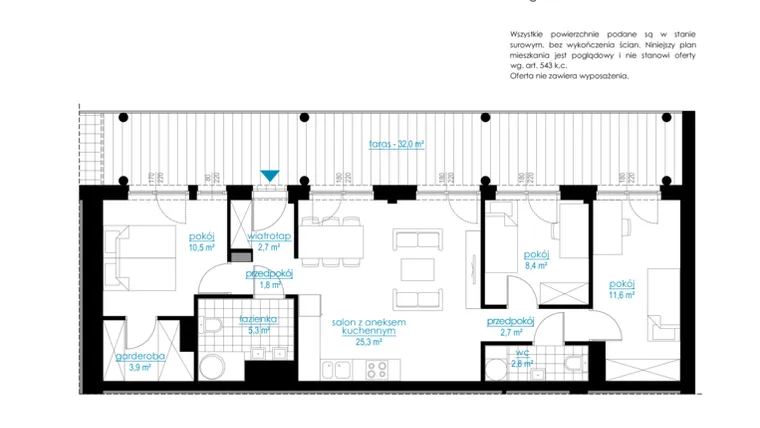Rzut - Mieszkanie na sprzedaż 4 pokoje o powierzchni 75 m² - numer A.7/5 w Kostuchna Park