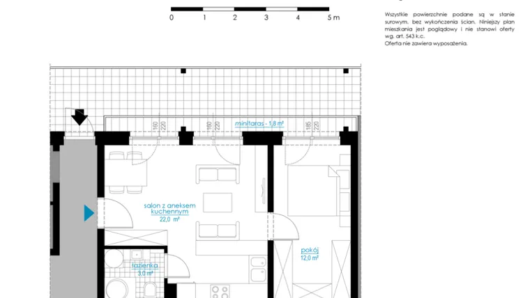 Rzut - Mieszkanie na sprzedaż 2 pokoje o powierzchni 37 m² - numer A.3/1 w Kostuchna Park