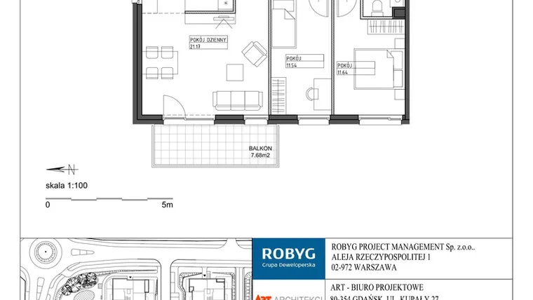 Rzut - Mieszkanie na sprzedaż 3 pokoje o powierzchni 68,95 m² - numer J4.4M01 w Zielony Widok