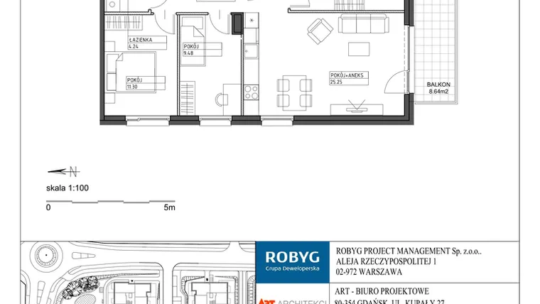 Rzut - Mieszkanie na sprzedaż 4 pokoje o powierzchni 73,9 m² - numer J4.1M02 w Zielony Widok