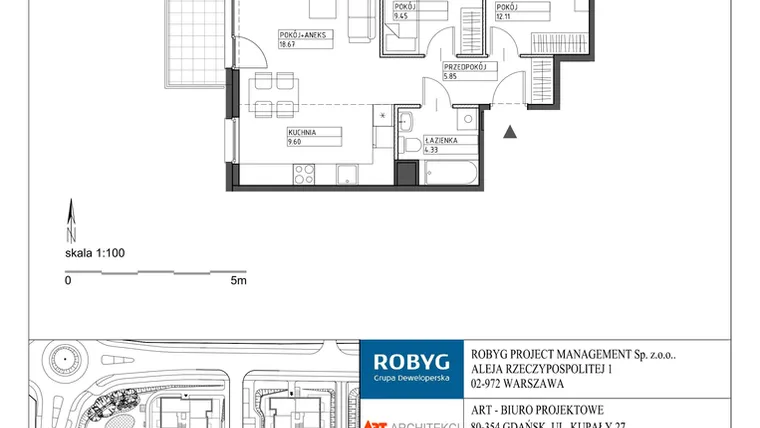 Rzut - Mieszkanie na sprzedaż 3 pokoje o powierzchni 60,01 m² - numer J3.1M01 w Zielony Widok