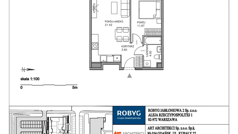 Rzut - Mieszkanie na sprzedaż 2 pokoje o powierzchni 41,59 m² - numer H2.0M04 w Zielony Widok
