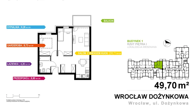 Rzut - Mieszkanie na sprzedaż 2 pokoje o powierzchni 49,28 m² - numer 1.B.1.7 w Murapol Zielone Bulwary