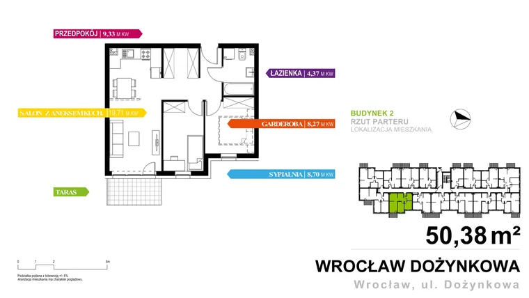 Rzut - Mieszkanie na sprzedaż 2 pokoje o powierzchni 50,38 m² - numer 2.A.0.10 w Murapol Zielone Bulwary