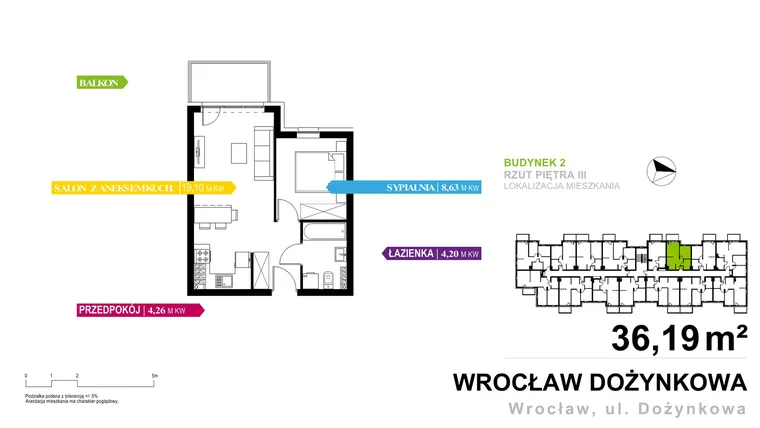 Rzut - Mieszkanie na sprzedaż 2 pokoje o powierzchni 36,19 m² - numer 2.A.3.2 w Murapol Zielone Bulwary