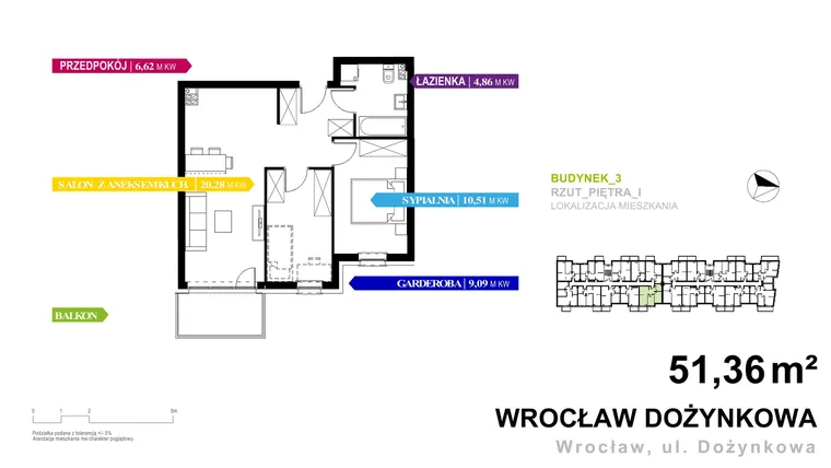 Rzut - Mieszkanie na sprzedaż 2 pokoje o powierzchni 51,36 m² - numer 3.B.1.4 w Murapol Zielone Bulwary