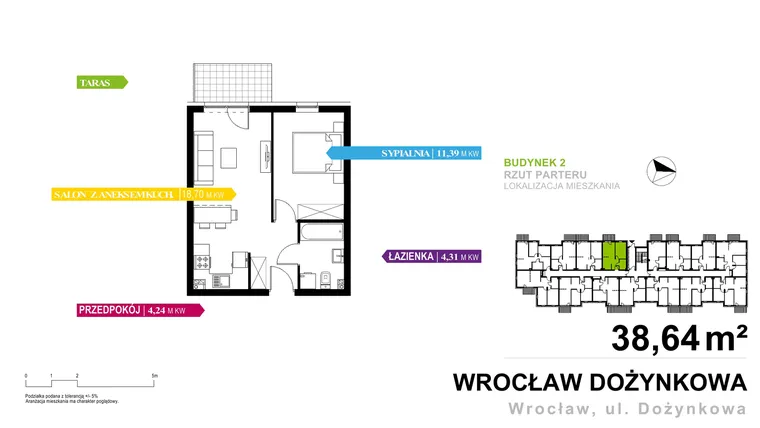 Rzut - Mieszkanie na sprzedaż 2 pokoje o powierzchni 38,64 m² - numer 2.A.0.15 w Murapol Zielone Bulwary