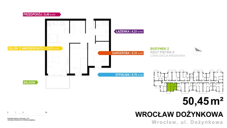 Rzut - Mieszkanie na sprzedaż 2 pokoje o powierzchni 50,45 m² - numer 2.A.2.10 w Murapol Zielone Bulwary