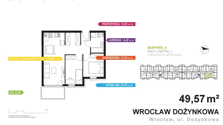 Rzut - Mieszkanie na sprzedaż 2 pokoje o powierzchni 49,57 m² - numer 4.A.1.11 w Murapol Zielone Bulwary