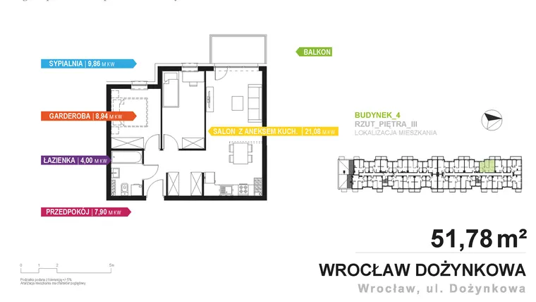 Rzut - Mieszkanie na sprzedaż 2 pokoje o powierzchni 52,22 m² - numer 4.A.3.7 w Murapol Zielone Bulwary