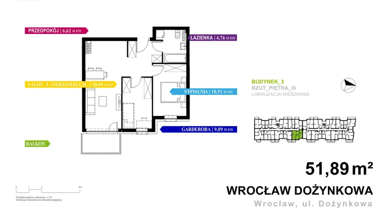 Rzut - Mieszkanie na sprzedaż 2 pokoje o powierzchni 51,89 m² - numer 3.B.3.4 w Murapol Zielone Bulwary