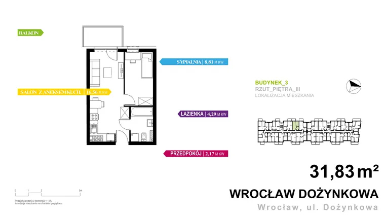 Rzut - Mieszkanie na sprzedaż 2 pokoje o powierzchni 31,83 m² - numer 3.B.3.2 w Murapol Zielone Bulwary