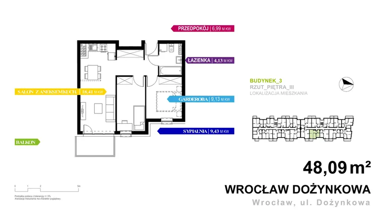 Rzut - Mieszkanie na sprzedaż 2 pokoje o powierzchni 48,09 m² - numer 3.A.3.7 w Murapol Zielone Bulwary