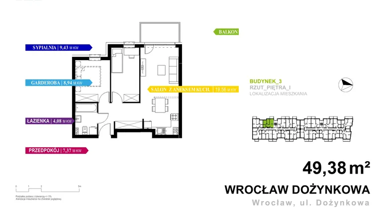 Rzut - Mieszkanie na sprzedaż 2 pokoje o powierzchni 49,49 m² - numer 3.B.1.10 w Murapol Zielone Bulwary