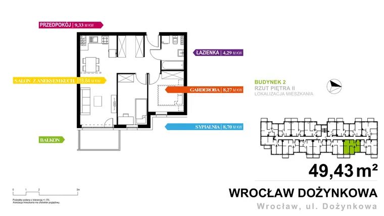 Rzut - Mieszkanie na sprzedaż 2 pokoje o powierzchni 49,76 m² - numer 2.A.2.6 w Murapol Zielone Bulwary