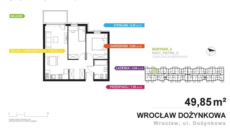 Rzut - Mieszkanie na sprzedaż 2 pokoje o powierzchni 49,85 m² - numer 4.B.2.5 w Murapol Zielone Bulwary