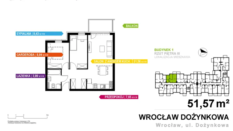 Rzut - Mieszkanie na sprzedaż 2 pokoje o powierzchni 52,08 m² - numer 1.B.3.5 w Murapol Zielone Bulwary