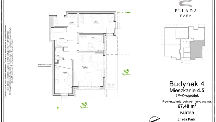 Rzut - Mieszkanie na sprzedaż 3 pokoje o powierzchni 67,48 m² - numer 4.5 w Ellada Park