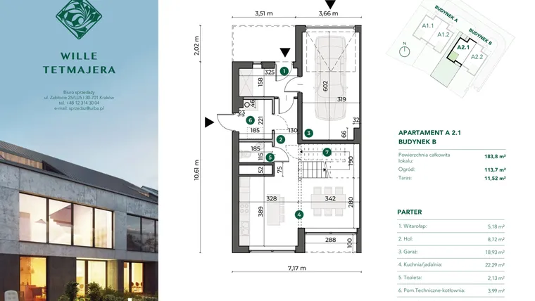 Rzut - Dom na sprzedaż 5 pokoi o powierzchni 183,93 m² - numer A2.1 w Wille Tetmajera