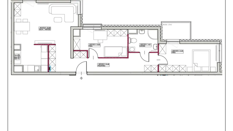 Rzut - Mieszkanie na sprzedaż 3 pokoje o powierzchni 72,38 m² - numer 32 w Ornament etap IV